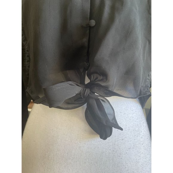 WAYF Lace Trim Knotted Long Sleeve Blouse Black Women's Size M - Picture 5 of 11